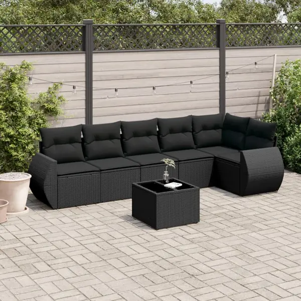 Gossi set canapele de gradina cu perne, 7 piese, negru, poliratan
