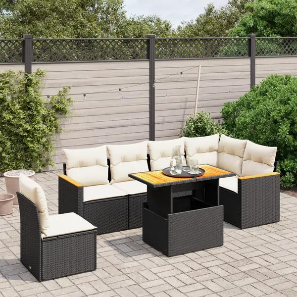 Gossi set canapele de gradina cu perne, 7 piese, negru, poliratan