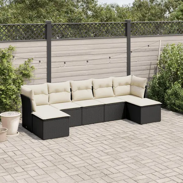 Gossi set canapele de gradina cu perne, 7 piese, negru, poliratan