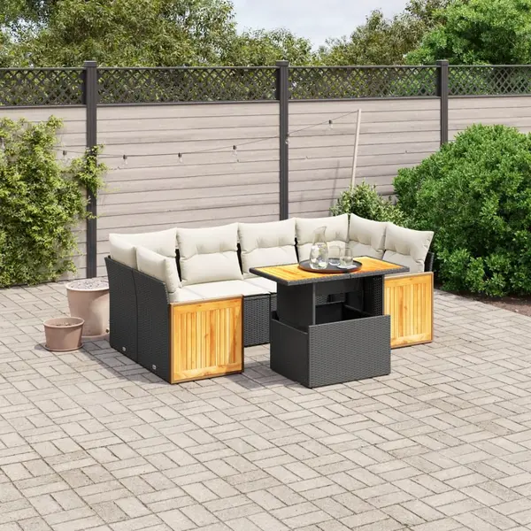 Gossi set canapele de gradina cu perne, 7 piese, negru, poliratan