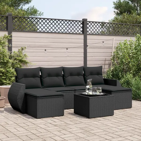 Gossi set canapele de gradina cu perne, 7 piese, negru, poliratan