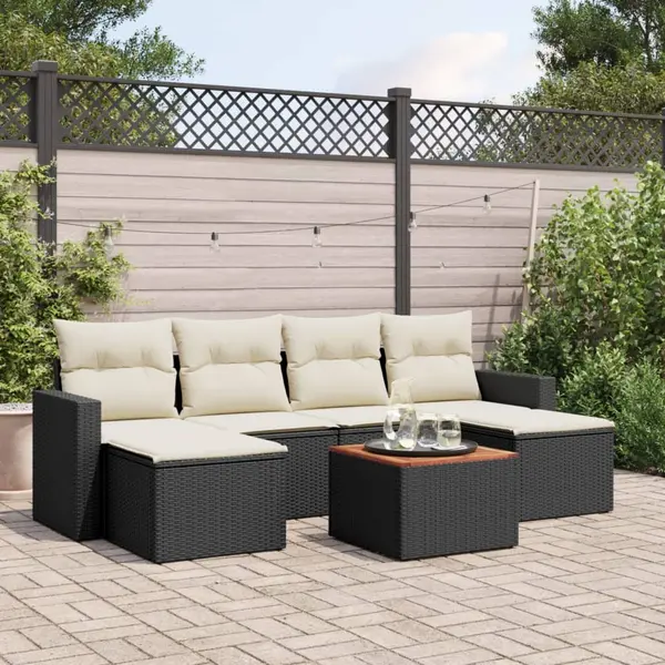 Gossi set canapele de gradina cu perne, 7 piese, negru, poliratan