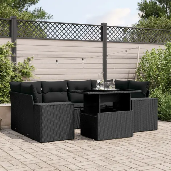 Gossi set canapele de gradina cu perne, 7 piese, negru, poliratan