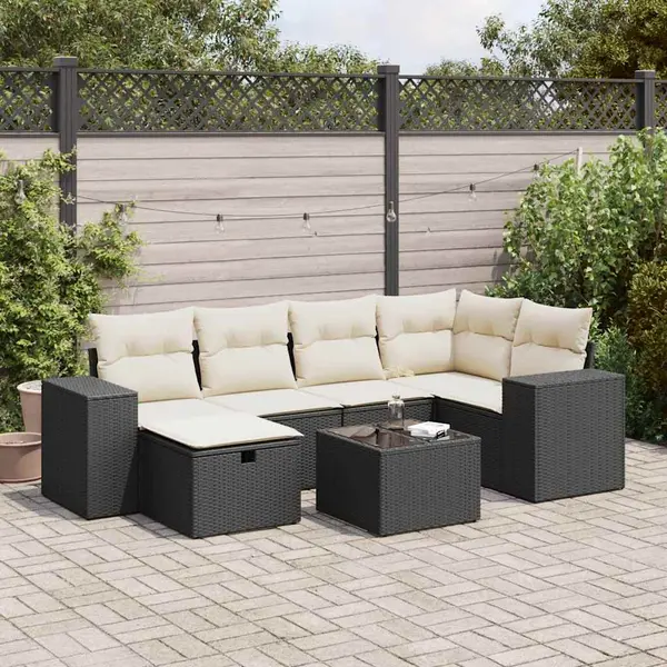 Gossi set canapele de gradina cu perne, 7 piese, negru, poliratan