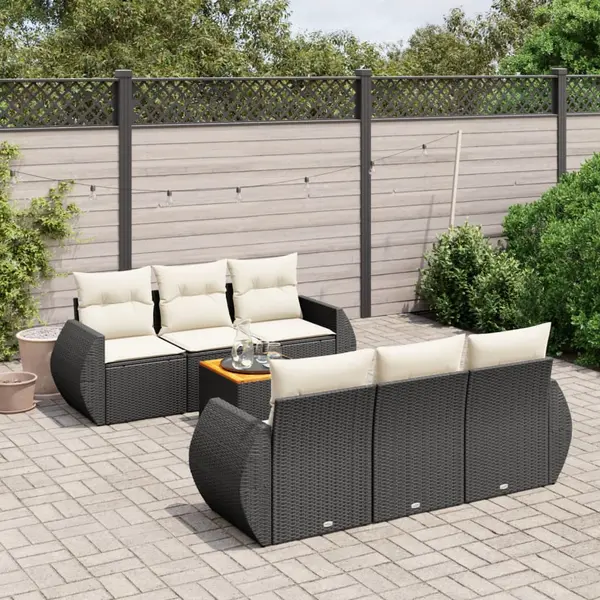 Gossi set canapele de gradina cu perne, 7 piese, negru, poliratan