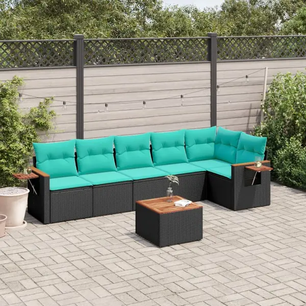 Gossi set canapele de gradina cu perne, 7 piese, negru, poliratan