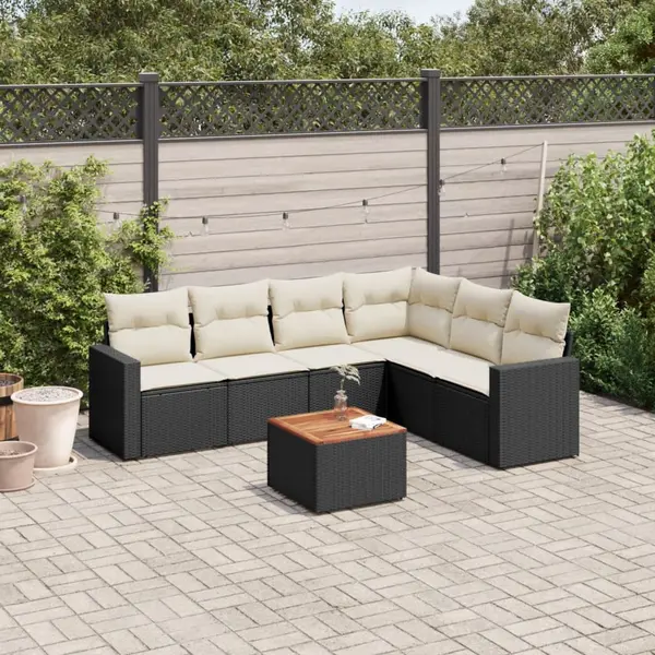 Gossi set canapele de gradina cu perne, 7 piese, negru, poliratan