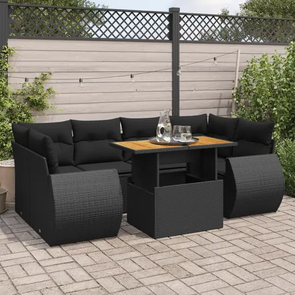 Gossi set canapele de gradina cu perne, 7 piese, negru, poliratan
