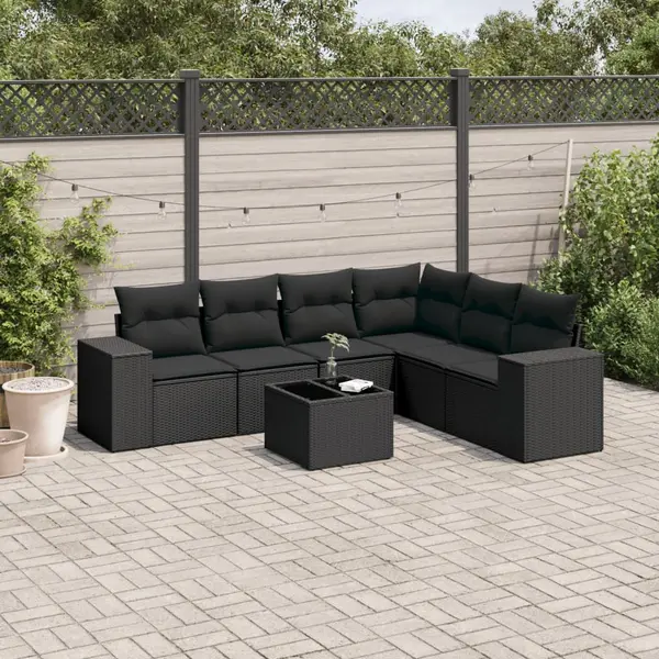 Gossi set canapele de gradina cu perne, 7 piese, negru, poliratan