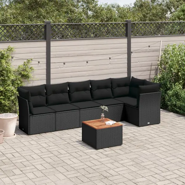 Gossi set canapele de gradina cu perne, 7 piese, negru, poliratan