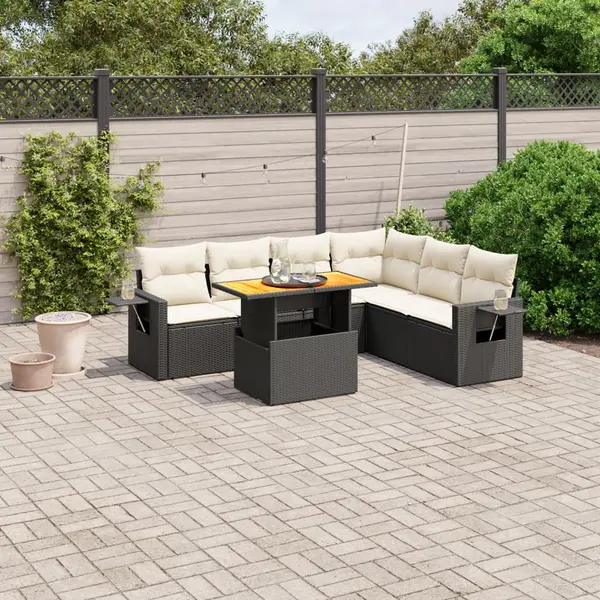 Gossi set canapele de gradina cu perne, 7 piese, negru, poliratan