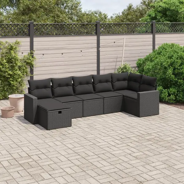 Gossi set canapele de gradina cu perne, 7 piese, negru, poliratan