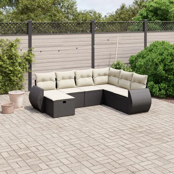 Gossi set canapele de gradina cu perne, 7 piese, negru, poliratan