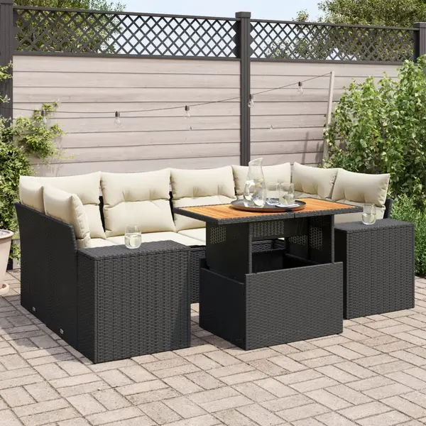 Gossi set canapele de gradina cu perne, 7 piese, negru, poliratan