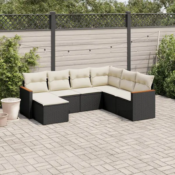 Gossi set canapele de gradina cu perne, 7 piese, negru, poliratan