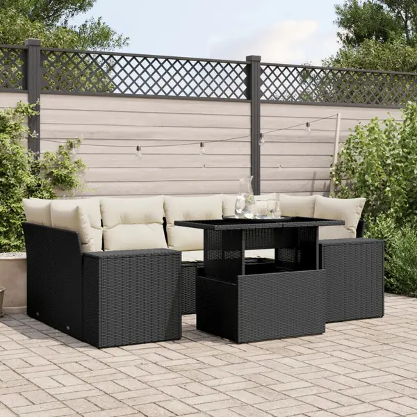 Gossi set canapele de gradina cu perne, 7 piese, negru, poliratan