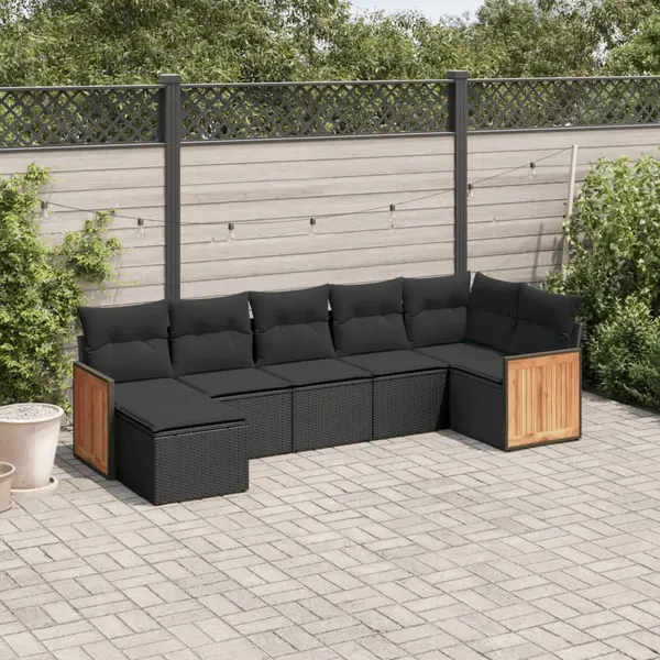 Gossi set canapele de gradina cu perne, 7 piese, negru, poliratan
