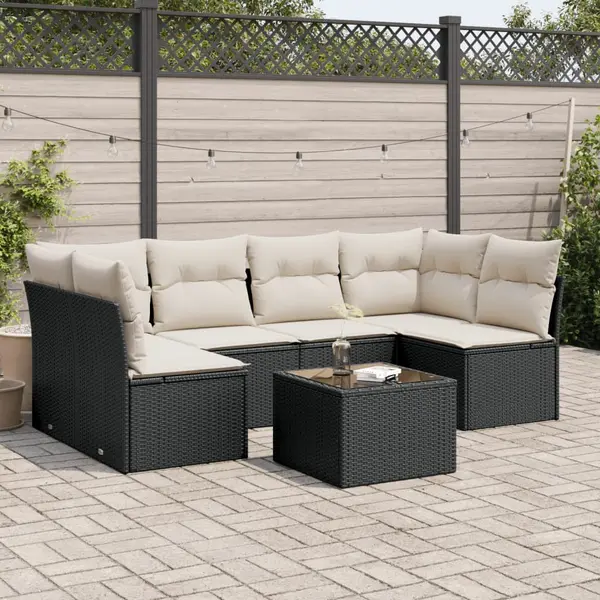 Gossi set canapele de gradina cu perne, 7 piese, negru, poliratan