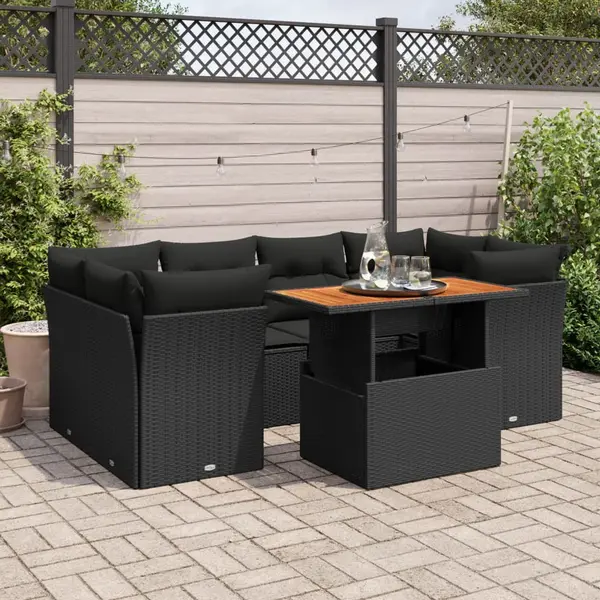 Gossi set canapele de gradina cu perne, 7 piese, negru, poliratan