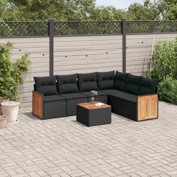 Gossi set canapele de gradina cu perne, 7 piese, negru, poliratan