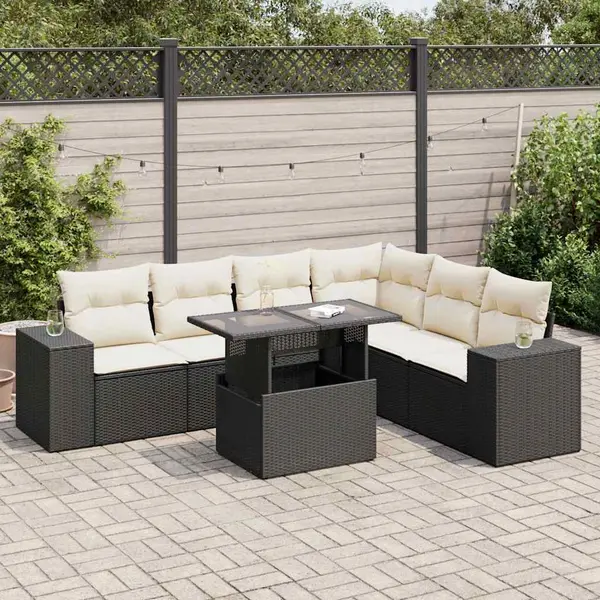 Gossi set canapele de gradina cu perne, 7 piese, negru, poliratan