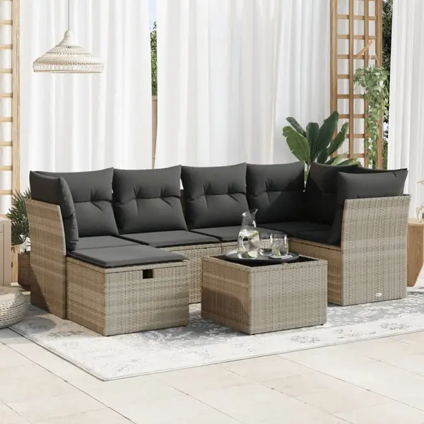 Gossi set canapele de gradina cu perne, 7piese gri deschis poliratan
