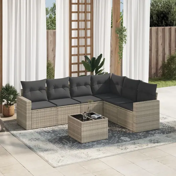 Gossi set canapele de gradina cu perne, 7piese gri deschis poliratan
