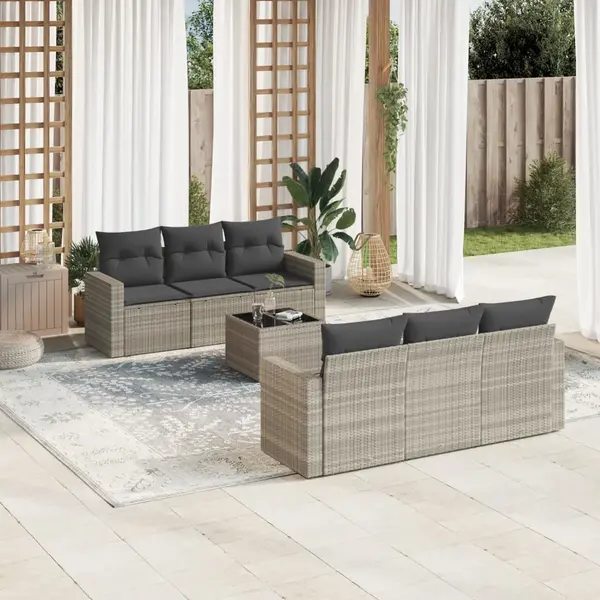 Gossi set canapele de gradina cu perne, 7piese gri deschis poliratan