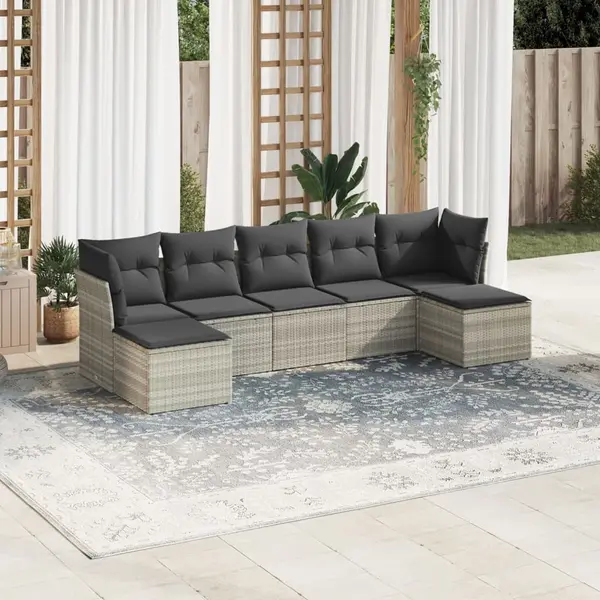 Gossi set canapele de gradina cu perne, 7piese gri deschis poliratan