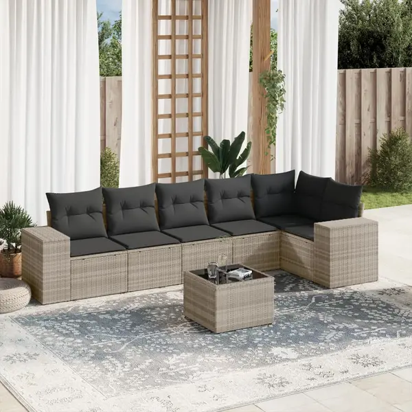 Gossi set canapele de gradina cu perne, 7piese gri deschis poliratan