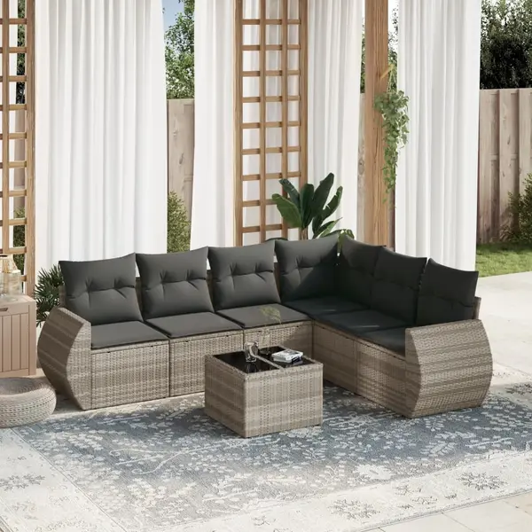 Gossi set canapele de gradina cu perne, 7piese gri deschis poliratan