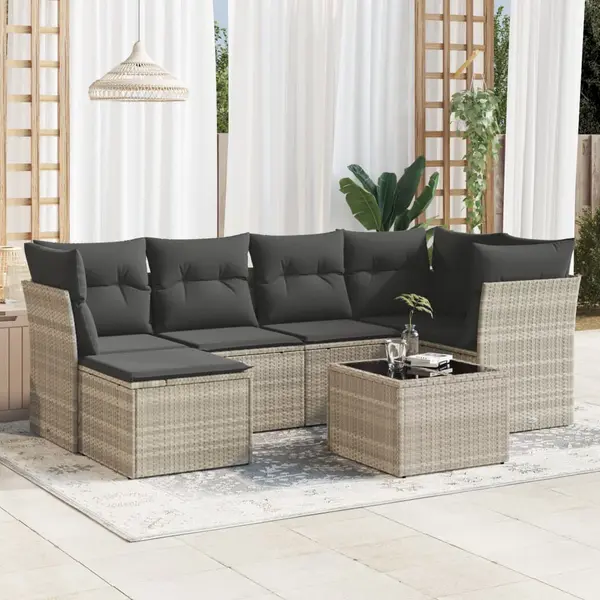 Gossi set canapele de gradina cu perne, 7piese gri deschis poliratan