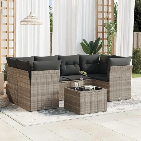 Gossi set canapele de gradina cu perne, 7piese gri deschis poliratan