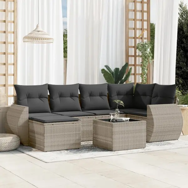 Gossi set canapele de gradina cu perne, 7piese gri deschis poliratan