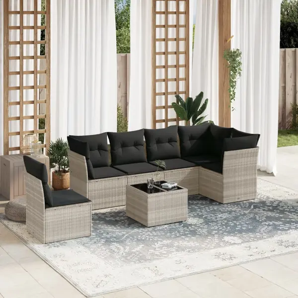 Gossi set canapele de gradina cu perne, 7piese gri deschis poliratan