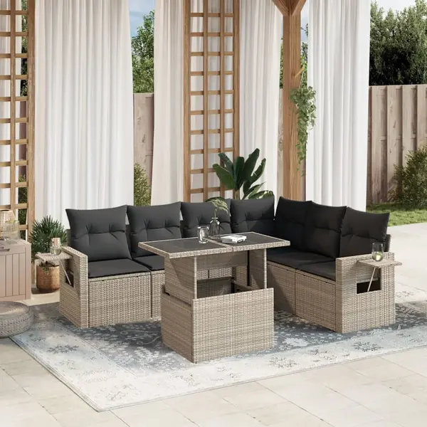 Gossi set canapele de gradina cu perne, 7piese gri deschis poliratan