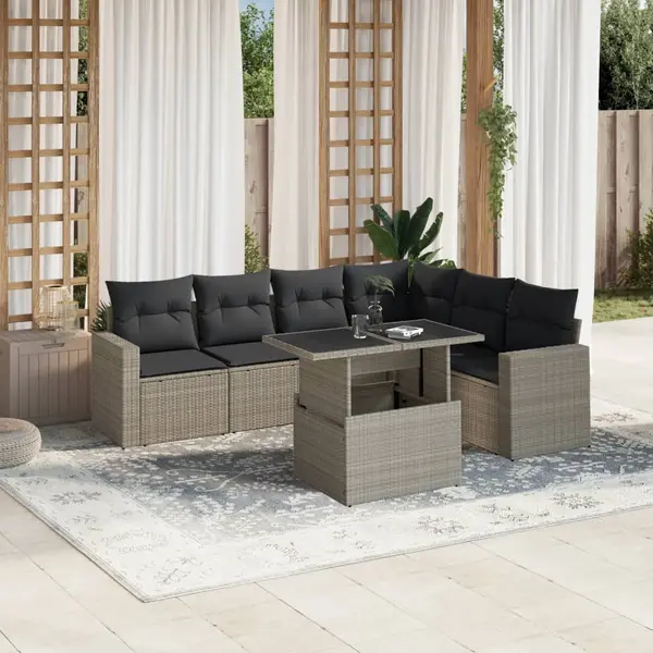 Gossi set canapele de gradina cu perne, 7piese gri deschis poliratan