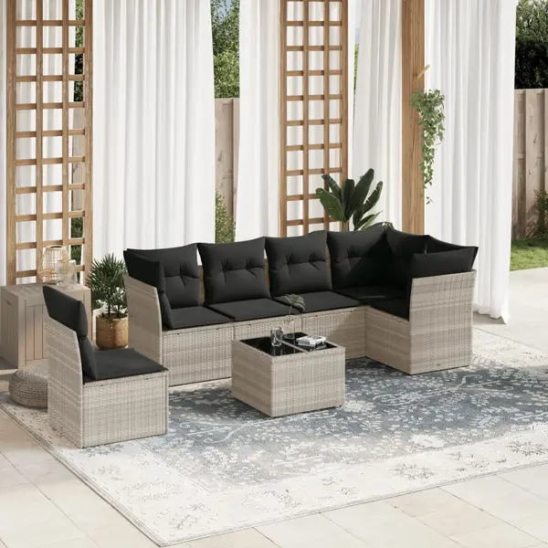 Gossi set canapele de gradina cu perne, 7piese gri deschis poliratan