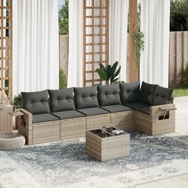 Gossi set canapele de gradina cu perne, 7piese gri deschis poliratan