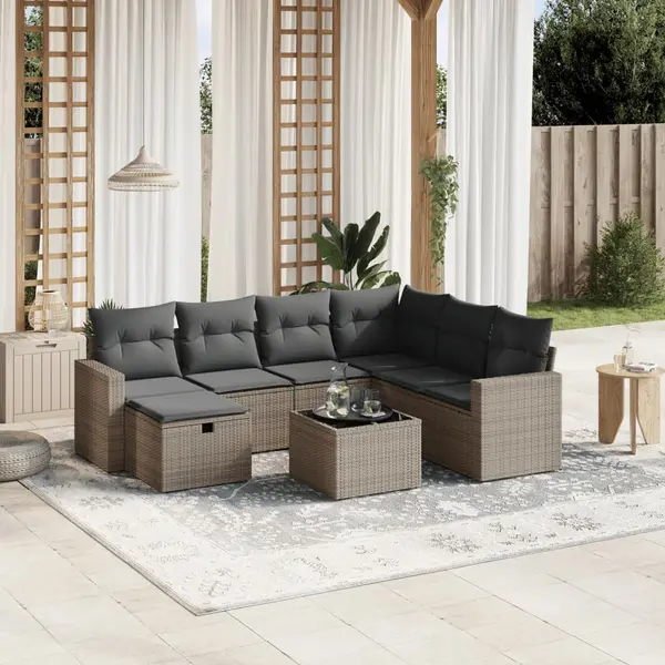Gossi set canapele de gradina cu perne, 8 piese, gri, poliratan