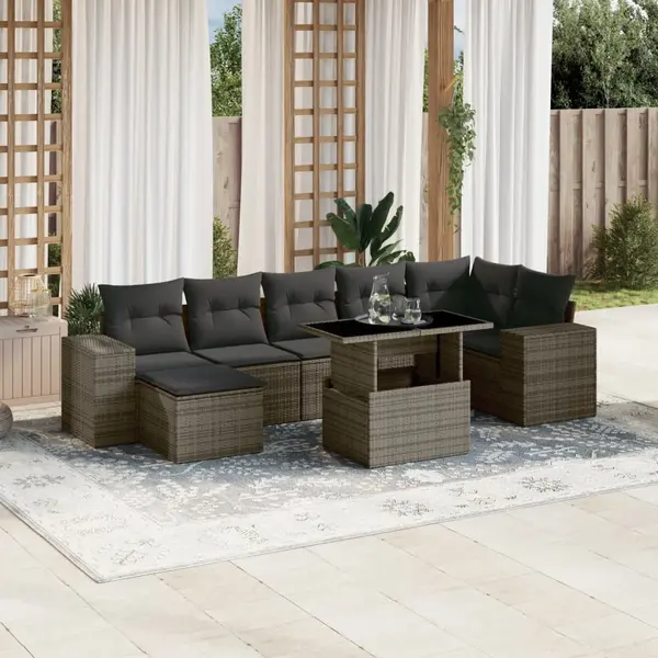 Gossi set canapele de gradina cu perne, 8 piese, gri, poliratan