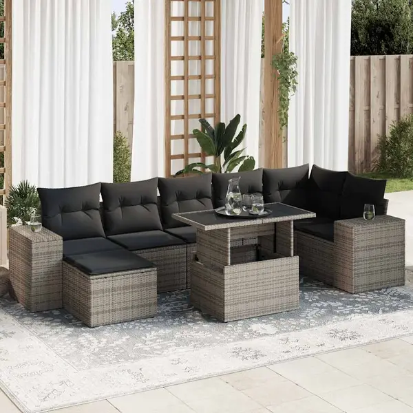 Gossi set canapele de gradina cu perne, 8 piese, gri, poliratan