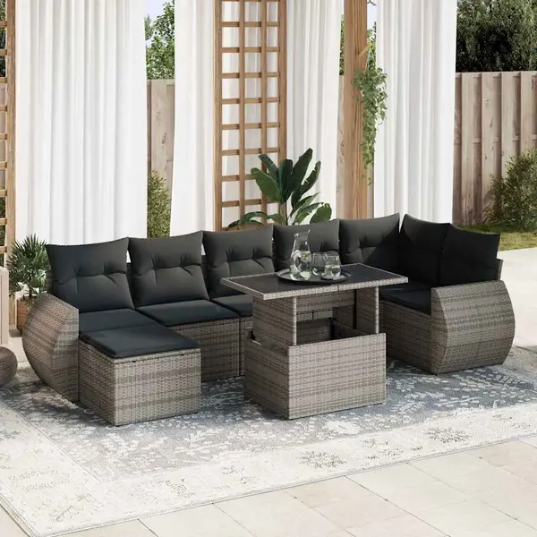 Gossi set canapele de gradina cu perne, 8 piese, gri, poliratan