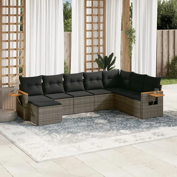 Gossi set canapele de gradina cu perne, 8 piese, gri, poliratan