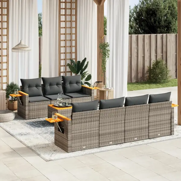 Gossi set canapele de gradina cu perne, 8 piese, gri, poliratan