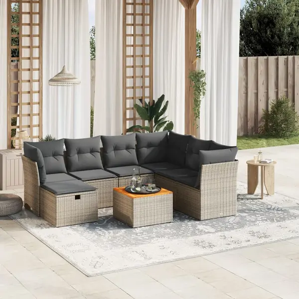 Gossi set canapele de gradina cu perne, 8 piese, gri, poliratan