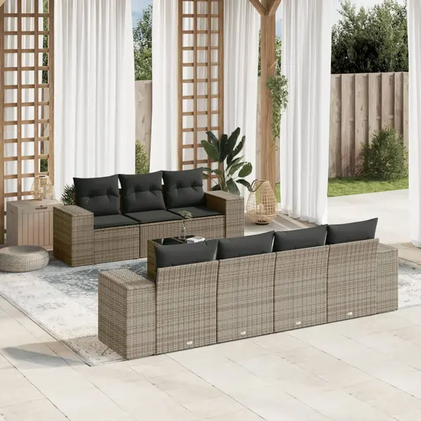Gossi set canapele de gradina cu perne, 8 piese, gri, poliratan