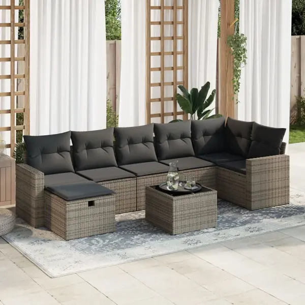 Gossi set canapele de gradina cu perne, 8 piese, gri, poliratan