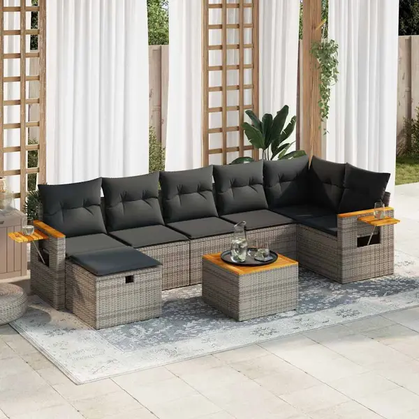 Gossi set canapele de gradina cu perne, 8 piese, gri, poliratan