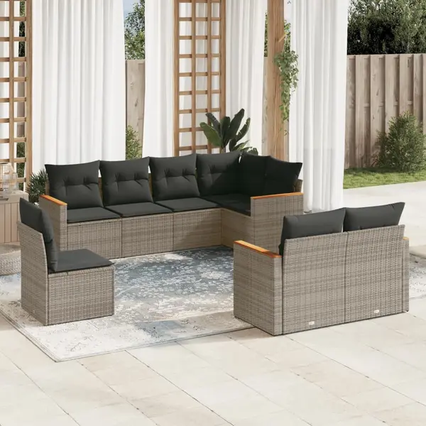 Gossi set canapele de gradina cu perne, 8 piese, gri, poliratan